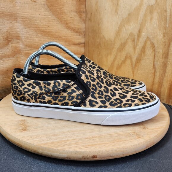 Vans Asher Womens Leopard Cheetah Animal Print Slip On Sneakers - Picture 1 of 8